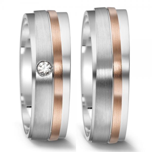 Trauringe Weiss-Rotgold von Weidner 62004 + 72004